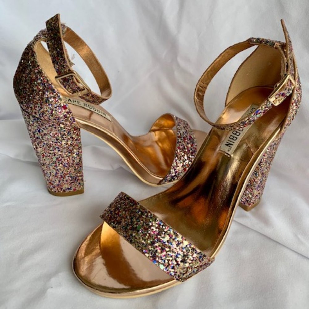 Glitter Ankle Strap Heels - Size 6